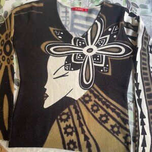 Vintage NOUN PARIS Japanese Lady Graphic Long Sleeve Knit Size S